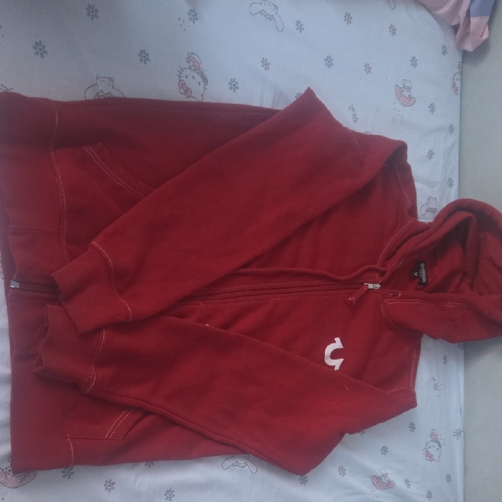 True Religion Red Hooded Zip-up Jacket
